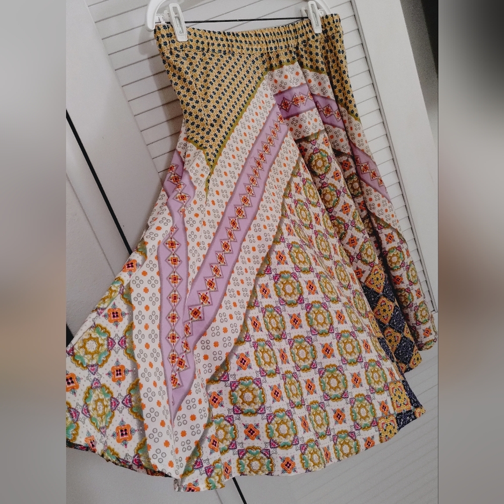 Vintage Bohemian Patchwork Pattern Flare Maxi Fla… - image 2